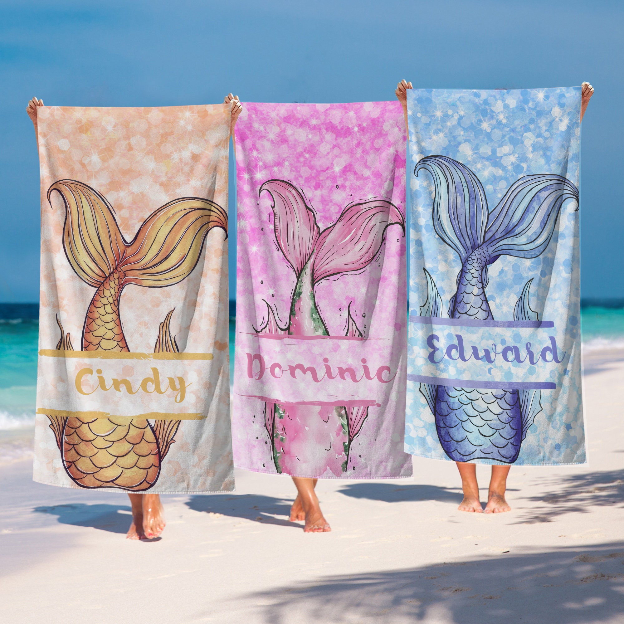 Personalized mermaid tail towel Custom Beach Towel For Girls Mermaid Tail Kids beach towel Girls beach towels Outside Birthday Vacation Gift