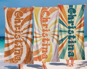 Groovy RETRO Style Personalized Beach Towel Personalized Name Bath Towel Custom Beach Towel With Name  Kids beach towel Girls beach towels