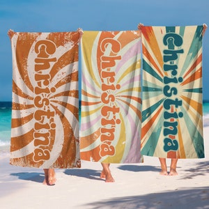 Serviette de plage personnalisée style rétro groovy Serviette de bain personnalisée avec nom Serviette de plage personnalisée avec nom Serviette de plage pour enfants Serviettes de plage pour filles