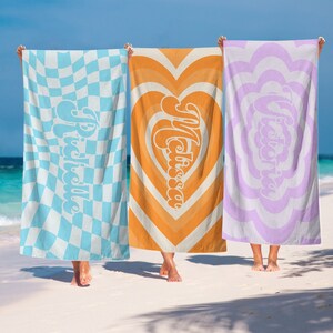 Checker Pattern Custom Beach Towel with Name,Personalized Name Bath Towel Custom Beach Towel With Name  Kids beach towel Girls beach towels