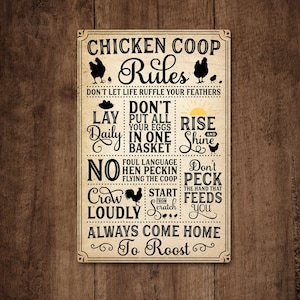 Chicken Coop Sign,Chicken Coop Rules Sign,Metal Chicken Coop Sign,Metal Sign,Camping Aluminum Sign,Cabin Gifts, Aluminum Signs