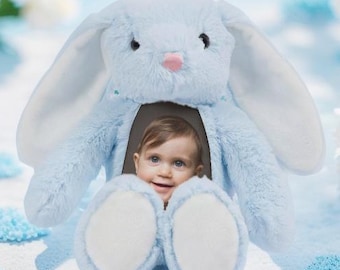 Personalisierter Plüschhase mit benutzerdefiniertem Foto-Gesicht, entzückendes Andenken für Kinder, Osterhasen-Spielzeuggeschenke für Mädchen und Jungen, personalisiertes Spielzeug