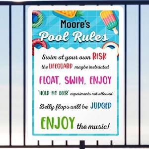 Custom name Pool Rules Sign,Funny Swimming Decor, Pool Bar outdoor Metal Sign, Funny Swimming Decor Our Pool Rules Sign, Farmhouse Wall Art