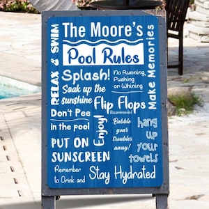 Pool rules hanging metal sign Your name custom pool sign rules Pool Sign gift Funny pool sign, Bar outdoor Metal Sign Funny Swimming Decor
