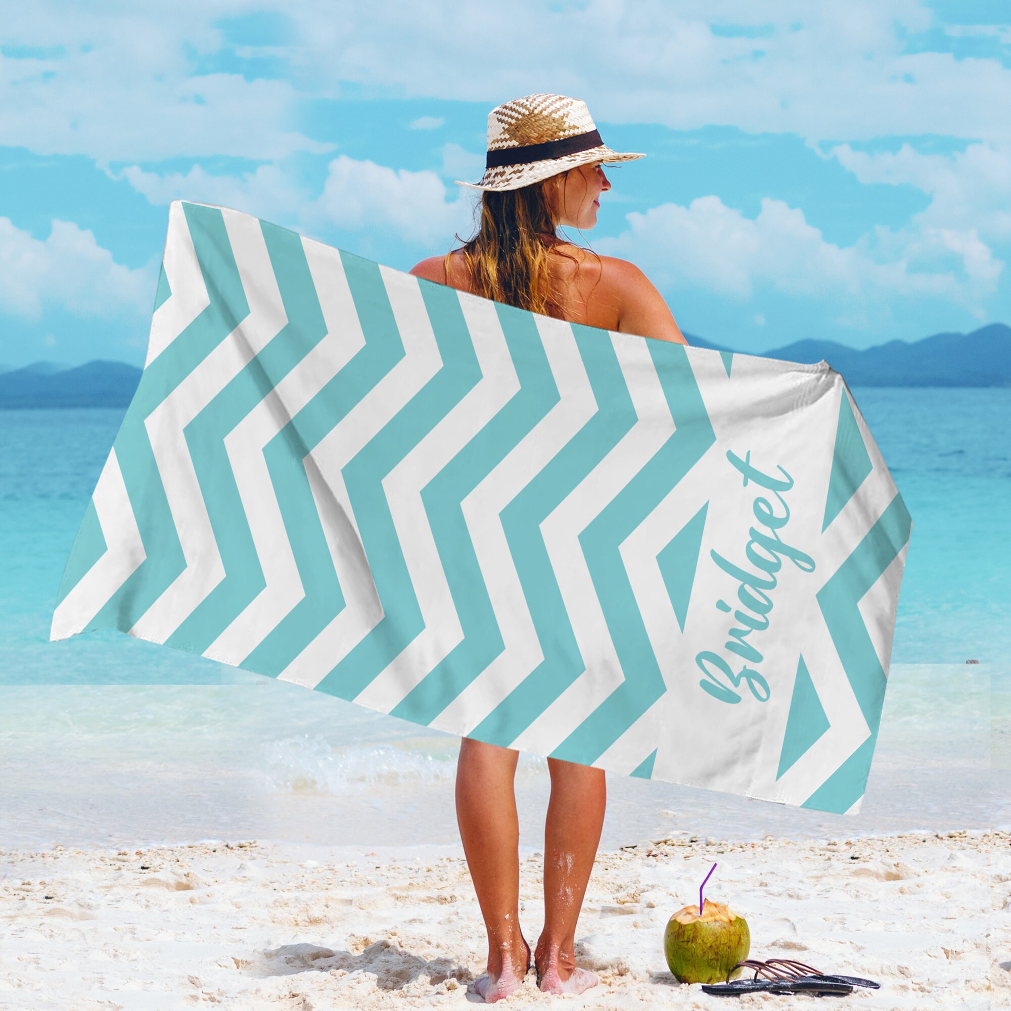 Personalized Beach Towels With Names – Custom 30x60 Inch Boho Sun Print Towels For Adults & Kids - View #7