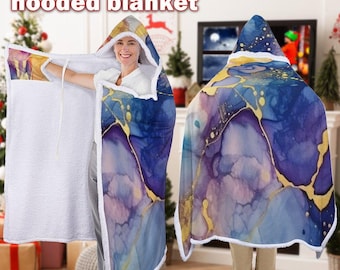 Manta con capucha con tinta de acuarela personalizada, manta con capucha portátil personalizada, manta de franela con capucha, regalo para madres, amigas, niños adultos