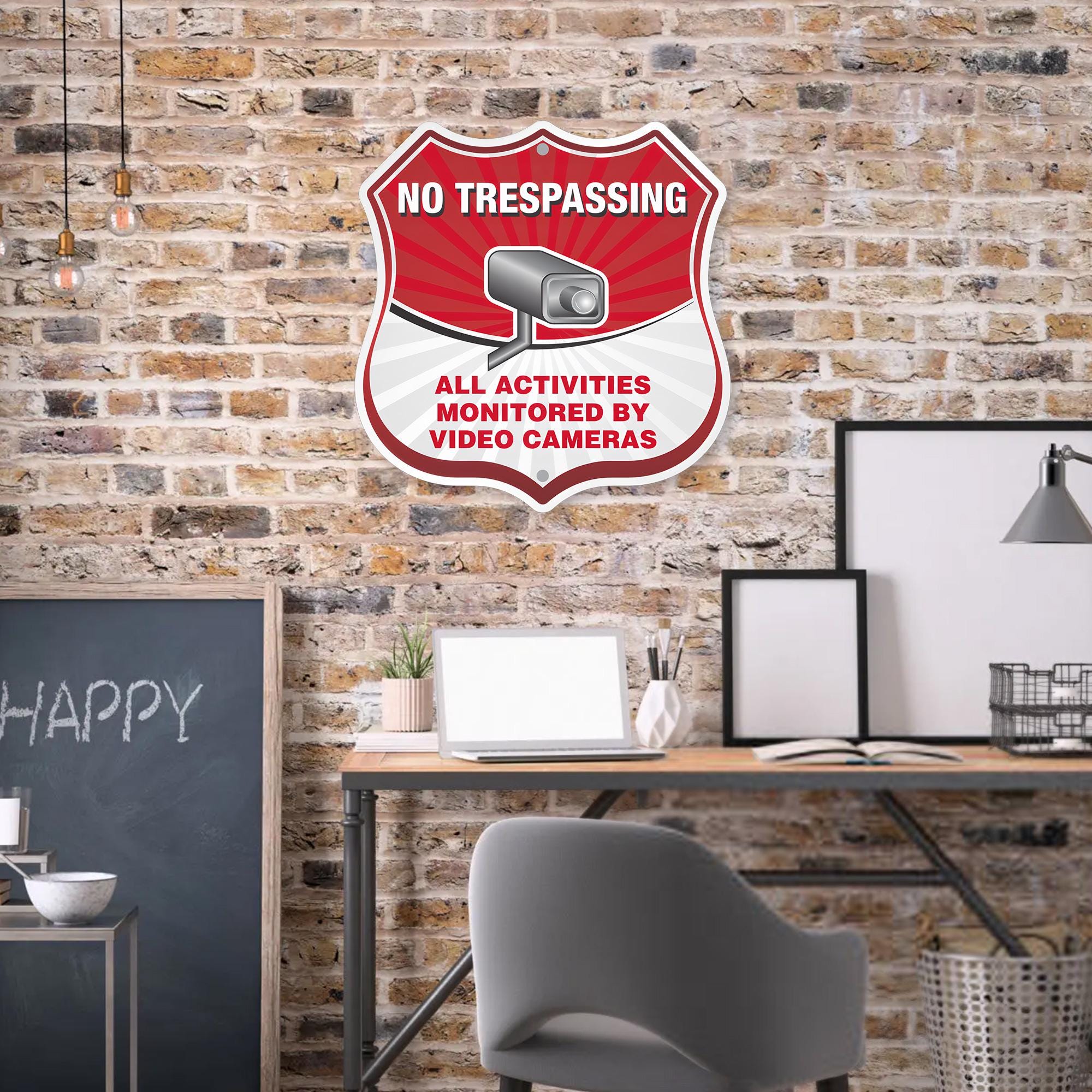 No Trespassing Shield Metal Sign,Security Camera Sign,Video Camera Surveillance Sign with Stake,12"x12"Shield Metal Notice Sign Warning Sign