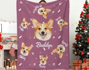 Personalized Dog Blanket with Name, Custom Photo Blanket for Dog, Custom Pet Photo Blanket, Cat Blanket, Dog Face Blanket, For Pet Lover