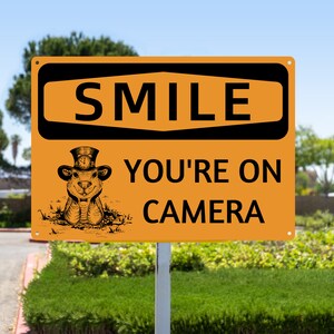 Smile You're on Camera signs,Metal Caution Sign,You're on Camera Sign, Custom Security Camera Sign, Custom Surveillance Sign,CCTV Metal Sign