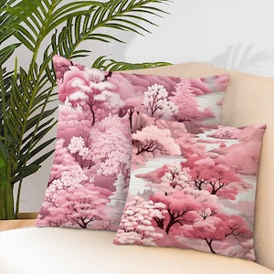 Funda de almohada japonesa, funda de almohada rosa y blanca, funda de almohada con grulla japonesa, funda de almohada oriental, funda de almohada para decoración de dormitorio oriental