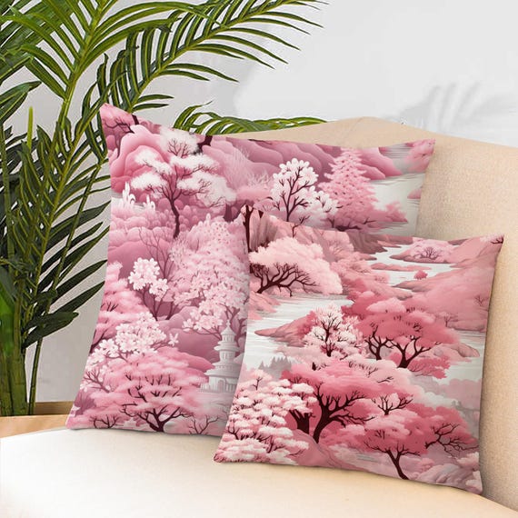 Japanese Throw Pillow Cover Pink White Pillow Case,japanese Crane