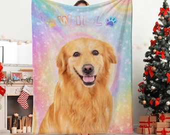 Personalized Dog Blanket with Name, Custom Photo Blanket for Dog, Custom Pet Photo Blanket, Cat Blanket, Dog Face Blanket, For Pet Lover