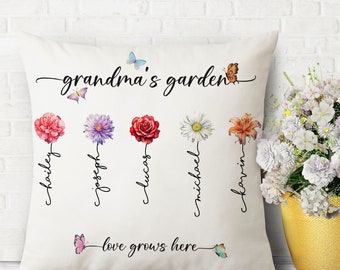 Custom Grandma's Garden Pillow Personalized Birthflower Pillow, Grandmas Garden Pillow with Grandkids, Gift for Grandma Christmas Gift