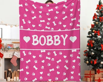 Couverture personnalisée pour animal de compagnie, couverture personnalisée avec le nom de votre animal de compagnie, couverture pour chien, couverture en peluche pour chien, cadeau pour chiot, empreinte de patte
