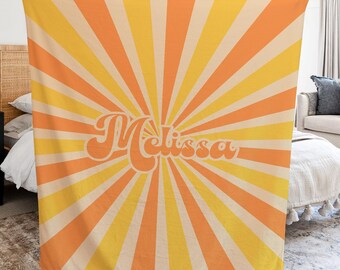 Manta retro personalizada, manta de vellón sherpa a cuadros personalizada, manta personalizada con nombre, regalo de cumpleaños para niños pequeños, aniversario