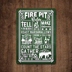 Fire Pit Rules Aluminum Sign, Fire Pit Rules Sign, Metal Sign,Camping Aluminum Sign, Rustic Camping Signs,Cabin Gifts, Aluminum Signs