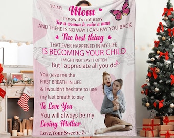 To My Mom Blanket with Name, Mom Blanket with Photo, Personalized Mom Blanket,  Mom Letter Throw Blanket for Mother, Mother's Day Gift