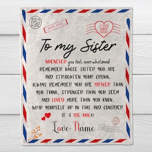 Para minha irmã cobertor, cobertor mãe, carta do filho para a mãe cobertor, cobertor com nome personalizado, presente de aniversário para ela, carta para a mãe seu próprio acabamento