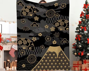 Manta de arte japonés, manta con escena japonesa, manta polar con diseño de flor de cerezo de pagoda japonesa, manta para coche, manta de 30 x 40, 50 x 60, 60 x 80