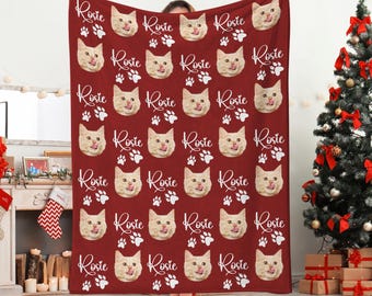 Personalized Dog Blanket with Name, Custom Photo Blanket for Dog, Custom Pet Photo Blanket, Cat Blanket, Dog Face Blanket, For Pet Lover