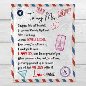 Cobertor para minha mãe, cobertor para mãe, cobertor com carta do filho para a mãe, cobertor com nome personalizado, presente de aniversário para ela, carta para a mãe com seu próprio acabamento