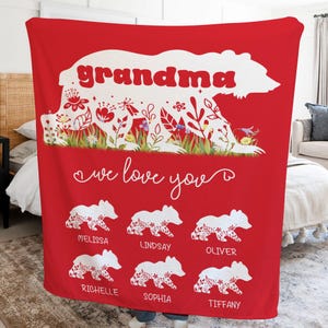 Mama Geschenk für Mama Bär Decke mit Kindernamen, alles Gute zum Geburtstag Geschenk für Mama, personalisierte Mama Geburtstag Oma werfen Großeltern Geschenke