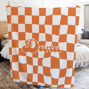 Personalized Retro Blanket,Personalized Checkered Sherpa Fleece Throw Blanket, Custom blanket with name,Toddler Birthday Gift Anniversary