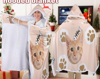 Coperta con cappuccio con foto personalizzata, coperta con cappuccio indossabile personalizzata, coperte in pile per cani, regali per papà di cani, regalo per papà di gatti, regalo per mamma di gatti