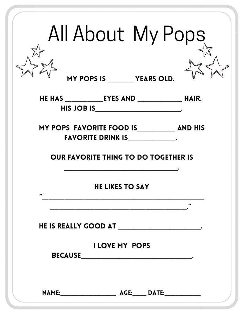 Pops Children.pdf All About Pops Printable, Father's Day Info Sheet (PDF & PNG) - Etsy