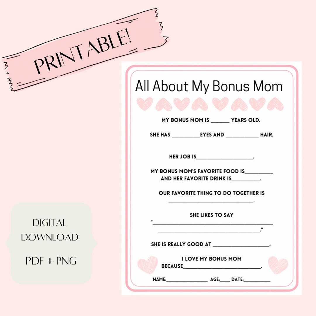 All About Bonus Mom, Mom Print, Mother's Day Info Sheet, Mother's Day ...