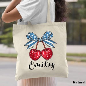 Patriotic USA Cherry Tote Bag,Custom American Flag Tote Bag,Personalized 4th of July Bag,Independence Day Bag,4th July Gift,Cherry Tote Bag