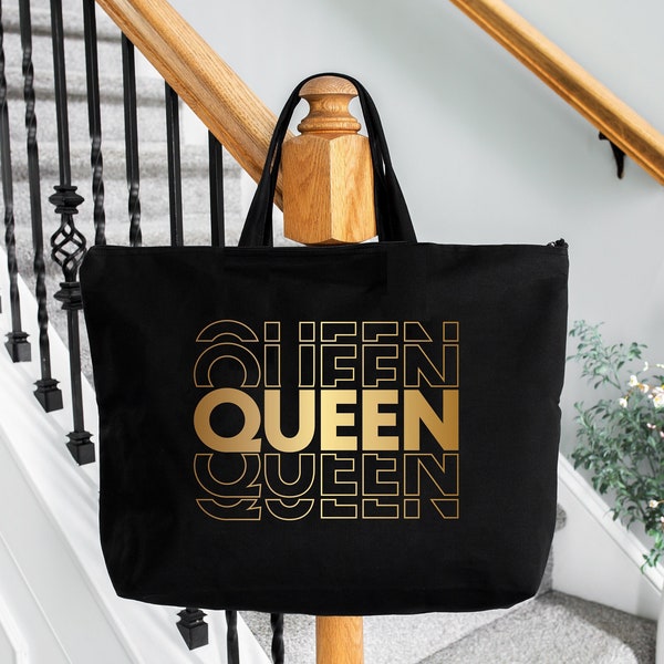 Black Queen Tote Bags, Gold Print Queen Tote Bag, Queen Drippin Tote Bag, Afro Gift Tote Bag, Black Girl Tote Bag, Juneteenth Gift Tote Bag