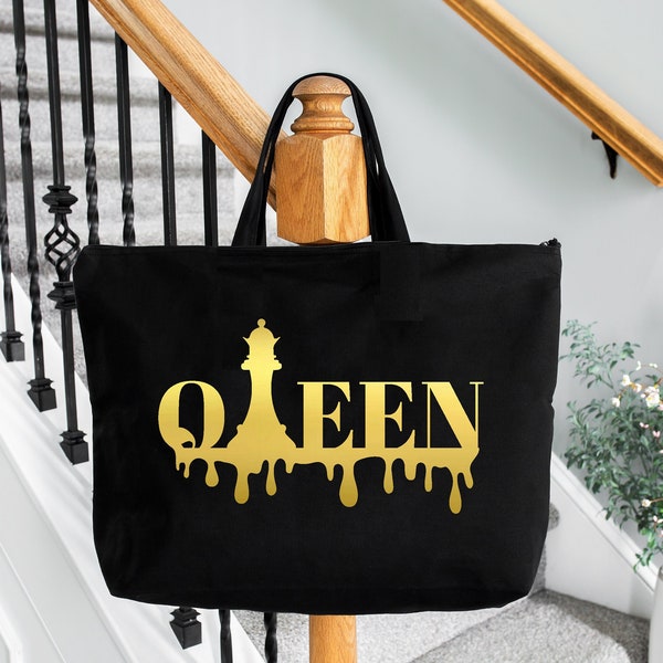 Black Queen Tote Bag, Strong Black Queen Chess Tote Bag, Strong Black Women Tote Bags, Melanin Gift Tote Bag, Juneteenth Gift Tote Bag