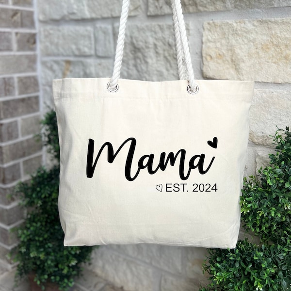 Personalized Mama Est 2024 Tote Bag, Mothers Day Gift Bag, Gift For Mama Bags, Personalized Gift For Mama Rope Bag, Mama 2024 Gift Bag