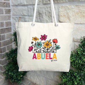 Flower Abuela Tote Bag, Abuela Est 2024 Tote Bag, Grandma Gift, Gift For Grandma Bag, Canvas Tote Bag, Promoted To Abuela , New Abuela Gift