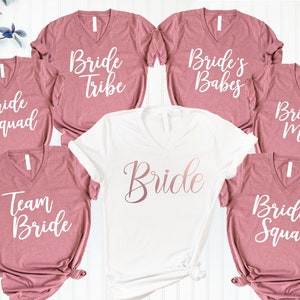 Bride Shirt , Bachelorette Matching Shirt , Bride Squad Shirt , Bridal Party Shirt , Bride Tribe Shirt , Bridesmaid Gift, Bride V-neck Shirt image 1