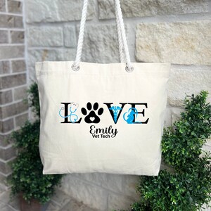 Personalized Vet Tech Tote Bag, Paw Print Bag, Dog Mom Gift Bag, Veterinarian Love Tote Bag, Cute Vet Tech Week Gift, Gift For Vet Tech