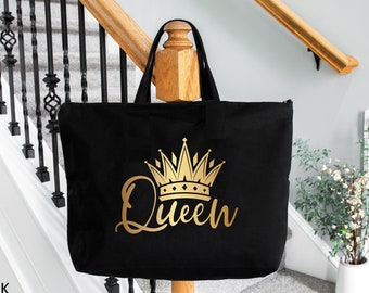 Queen With Crown Tote Bag, Black Woman Crown Tote Bag, Proud Black Woman Tote Bag, Afro Queen Gift Tote Bag, Black History Month Gift Bags