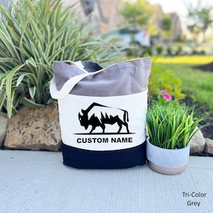 Bison Graphic Tote Bag, Custom Name Bag, Personalized Bison Gift, Wild Bison Canvas Tote Bag, American Buffalo Tote Bag, Bison Lover Gift