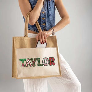 Christmas Tote Bag, Christmas Name Bag, Christmas Gift Bag, Merry Christmas Gifts, Christmas Party Tote Bag, Christmas Bag for Women,Holiday