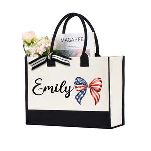 Custom Name USA Tote Bag, Personalized 4th of July Bag, Independence Day Bag, 4th of July Gifts Bag, Flag Cherry Tote Bag,Patriotic Tote Bag