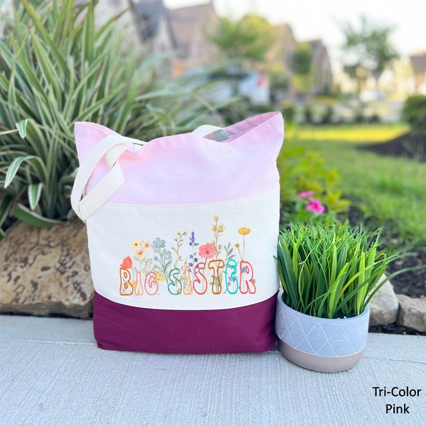 Big Sister Flower Tote Bag, Big Sister Floral Gift, Big Sister Aesthetic Tote Bag, Big Sister Announcement Ideas, Gift for Big Sisters