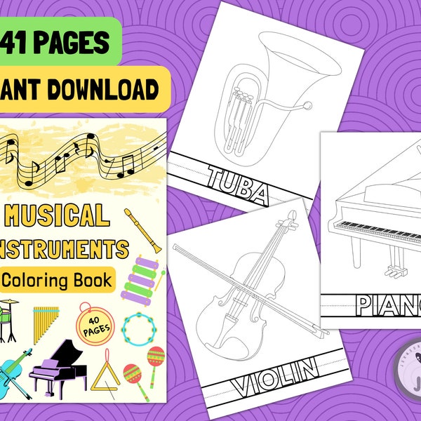 Musical Instruments Coloring Book | Coloring Pages | Music Education | Learning Activity | Music Theory | Homeschool | PDF DIGITAL DOWNLOAD