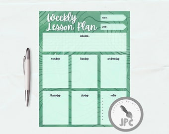 Weekly Lesson Plan Printable Calendar | Letter Sized PDF | Modern Green | Homeschool or Classroom | INSTANT DOWNLOAD