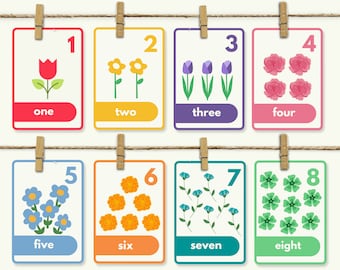 Tarjetas didácticas de números 1-20, Tarjetas didácticas de números de flores, jardín de infantes, actividad preescolar, aprender a contar, educación en el hogar, DESCARGA DIGITAL