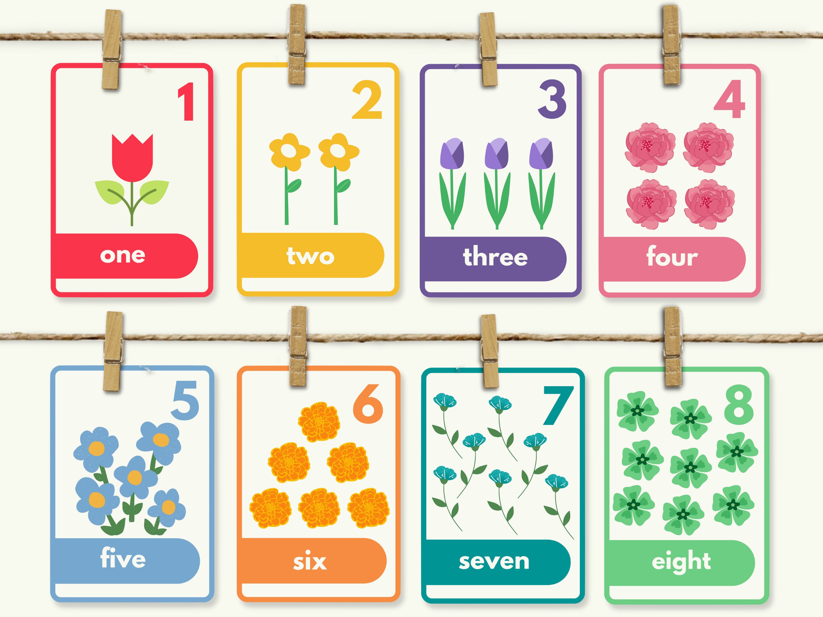 number flashcards 1 20 flower numbers flashcards etsy