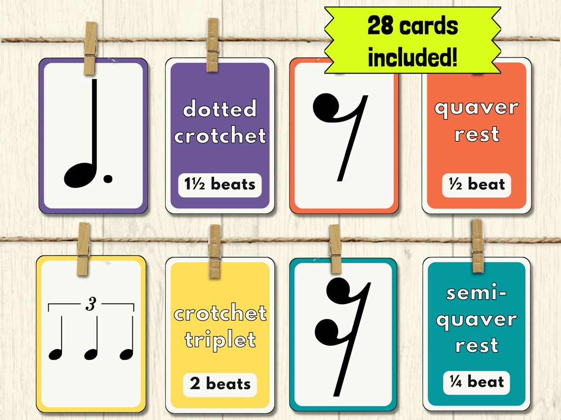 Music Note & Rest Value Flashcards American and British Note Names 28