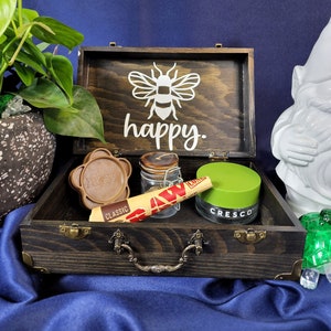 Bee Happy Reversed Geometric stash box stained Ebony