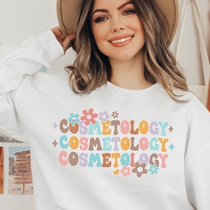 Cosmetology Sweatshirt, Graduation Gift for Cosmetology Student Cosmetologist Beautician Crewneck Womens Long Sleeve Pullover Makeup Artist