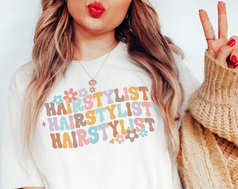 Hairstylist Retro T-shirt - Gift for Hair Stylist, Hippie Boho 70s Hairdresser Crewneck Womens Unisex tshirt, Gift shirt for Hairdresser
